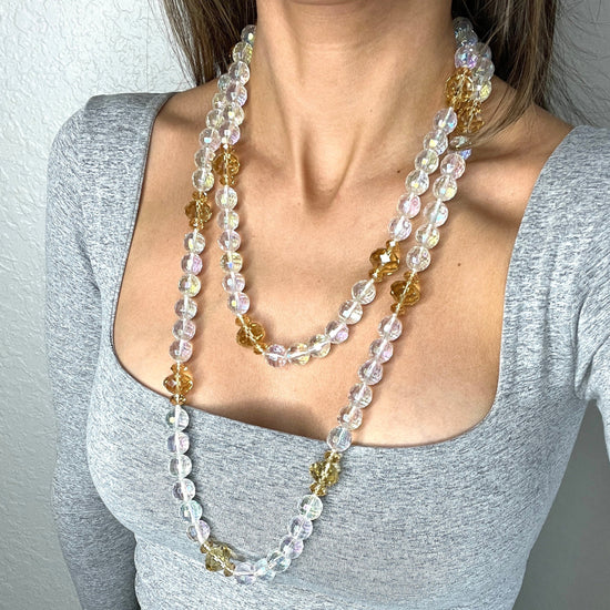 Gold & Clear Crystal Long Necklace - Born To Glam