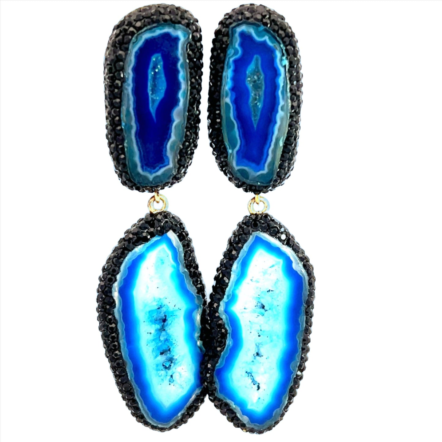 Royal Blue Hues Double Agate Sterling Silver Earring