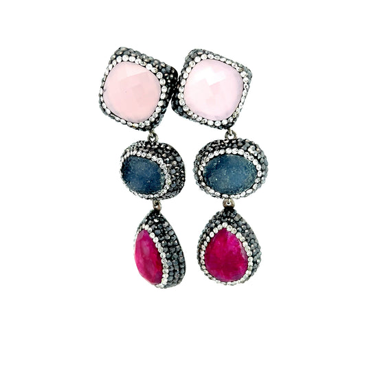 Pink Long Gemstone Sterling Silver Earring - Born To Glam
