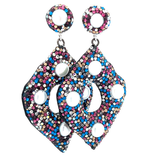 Multicolor Gemstone & Pearl Diamond Shaped Earring - Born To Glam