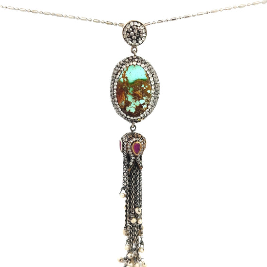 Turquoise Mini Pearl Ruby Gemstone Pendant - Born To Glam