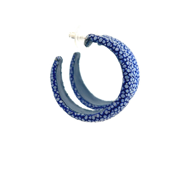 Blue Shagreen Leather Statement Hoop - Born To Glam