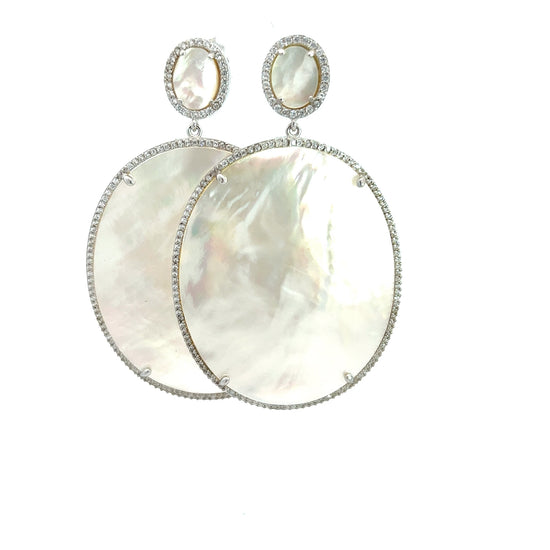 Mother Of Pearl Sterling Silver and CZ Statement Earring - Born To Glam