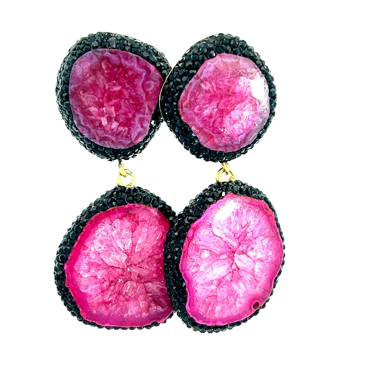 Pink & Black Double Agate Sterling Silver Earring