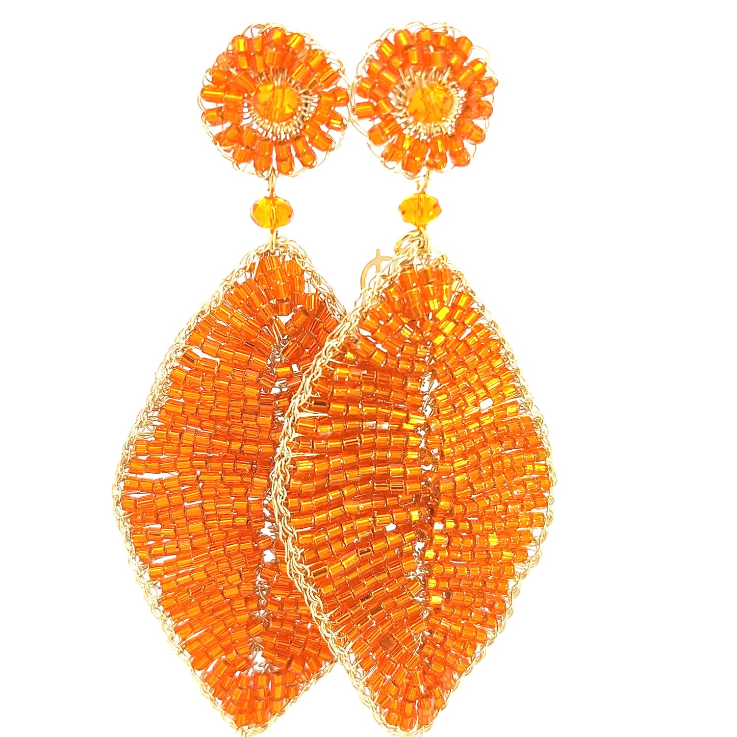 Orange Crystal Gold Leaf Statement Earring - Born To Glam