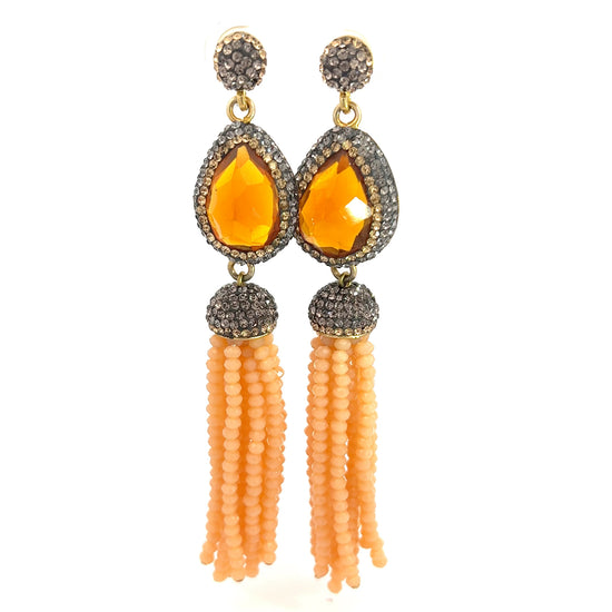 Orange Long Tassel Gemstone Sterling Silver Earring - Born To Glam
