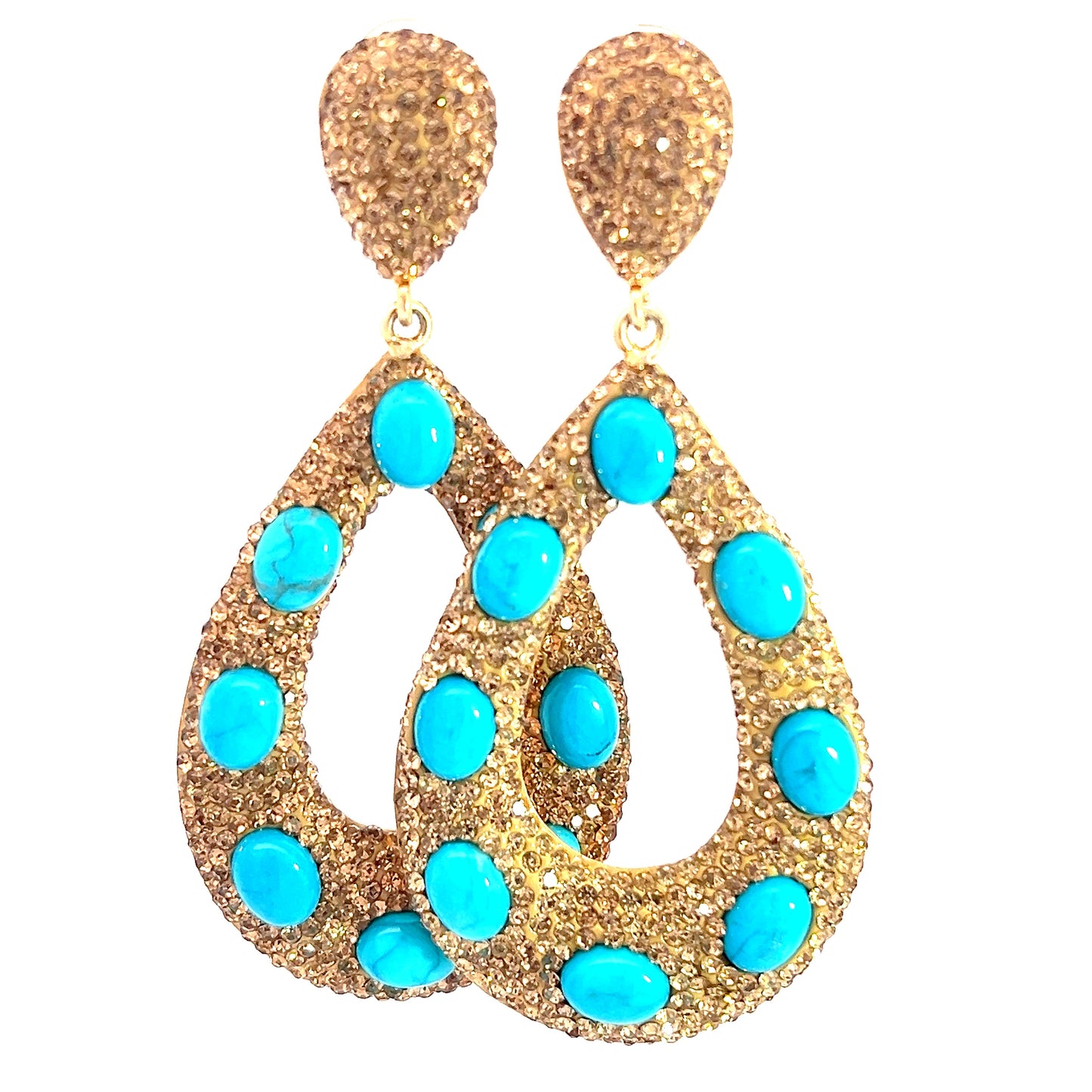 Gold Crystal & Turquoise Sterling Silver Earrings