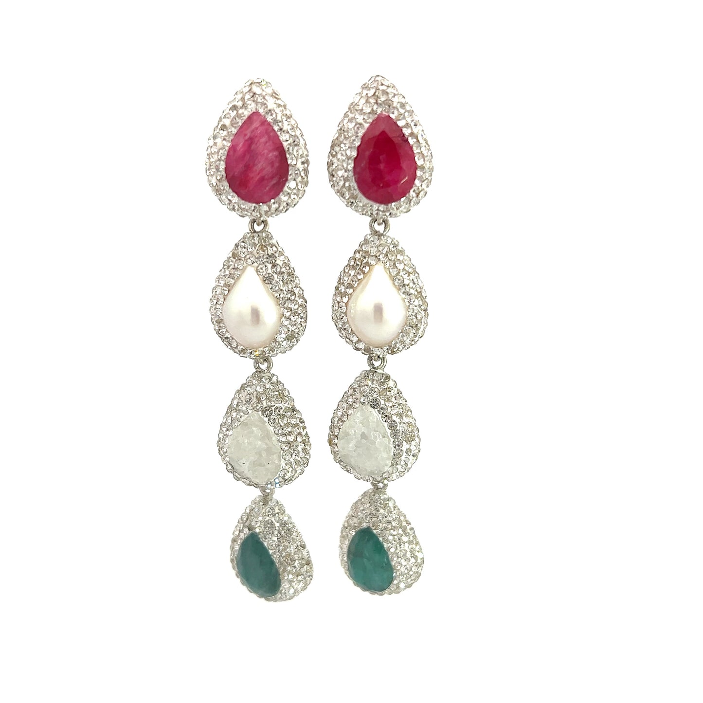Long White Crystal Gemstone Sterling Silver Earring - Born To Glam