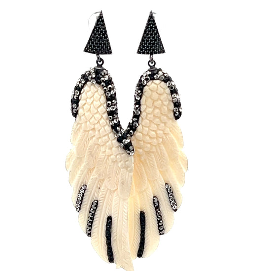 Angel Wings Shell & Crystal Sterling Silver Earring