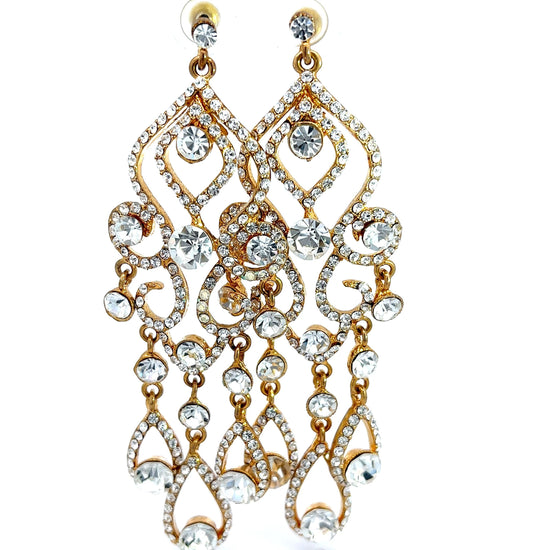 Gold and Clear Crystal Chandelier Statement Earrings - Born To Glam