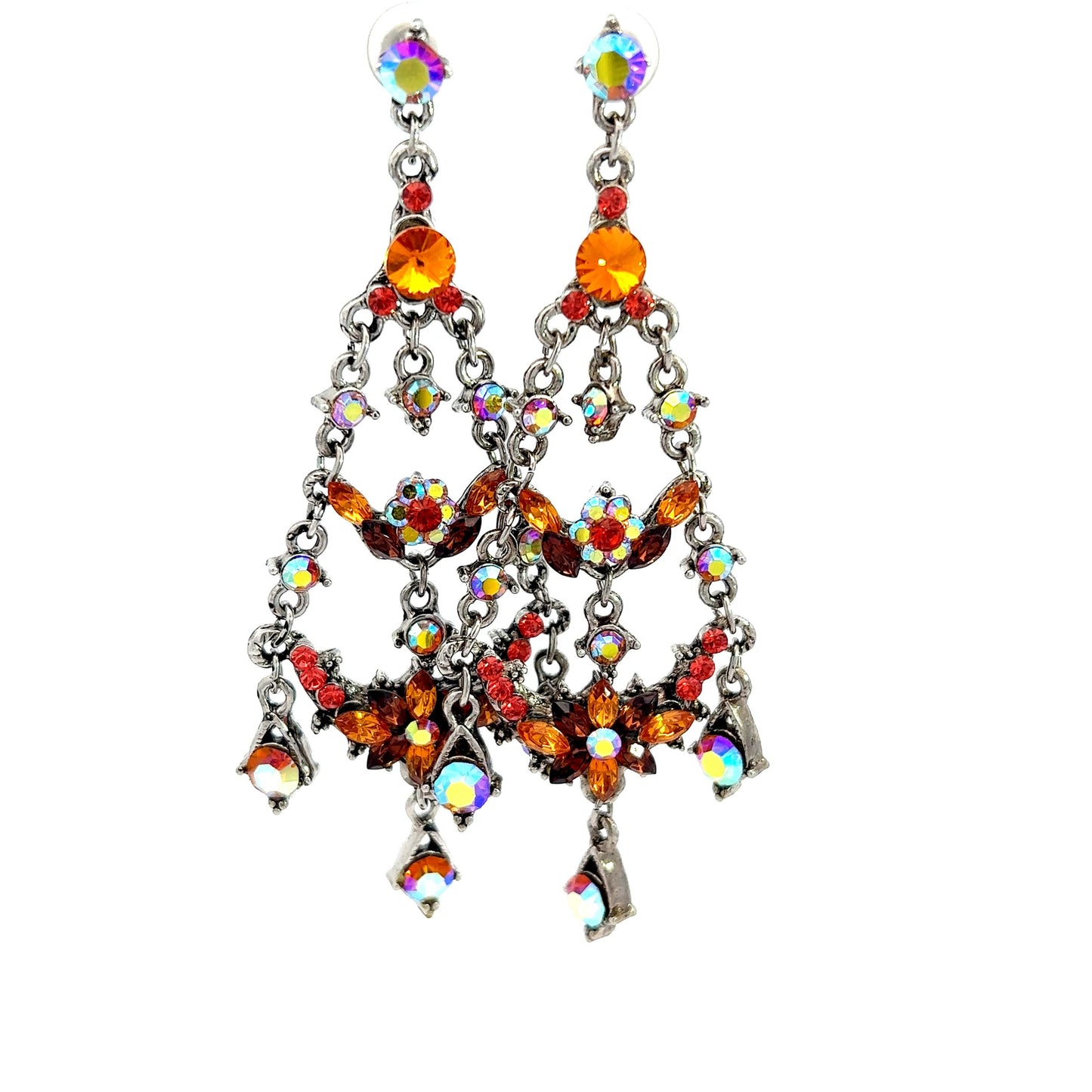 Orange Iridescent Crystal Chandelier Earrings - Born To Glam