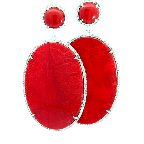 Red Coral and CZ Sterling Silver Statement Earring - Born To Glam