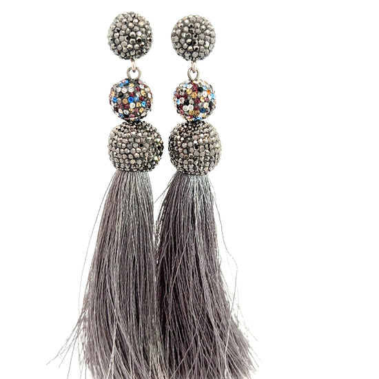 Grey Crystal Tassel Sterling Silver Earring - Born To Glam