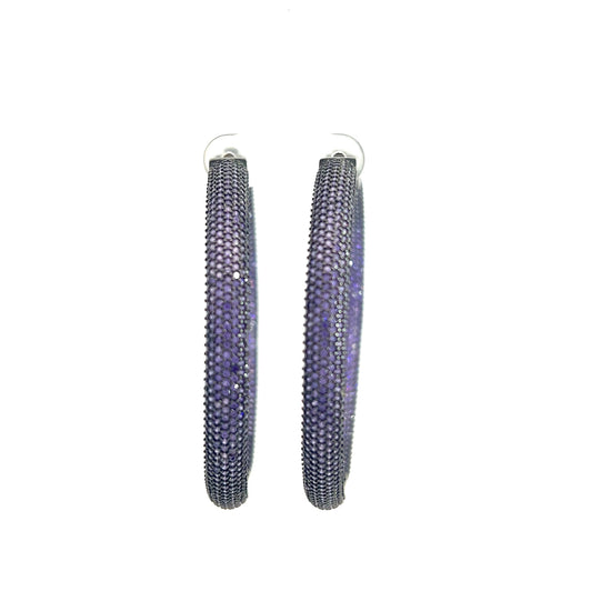 Purple Pave Crystal Sterling Silver Hoops - Born To Glam