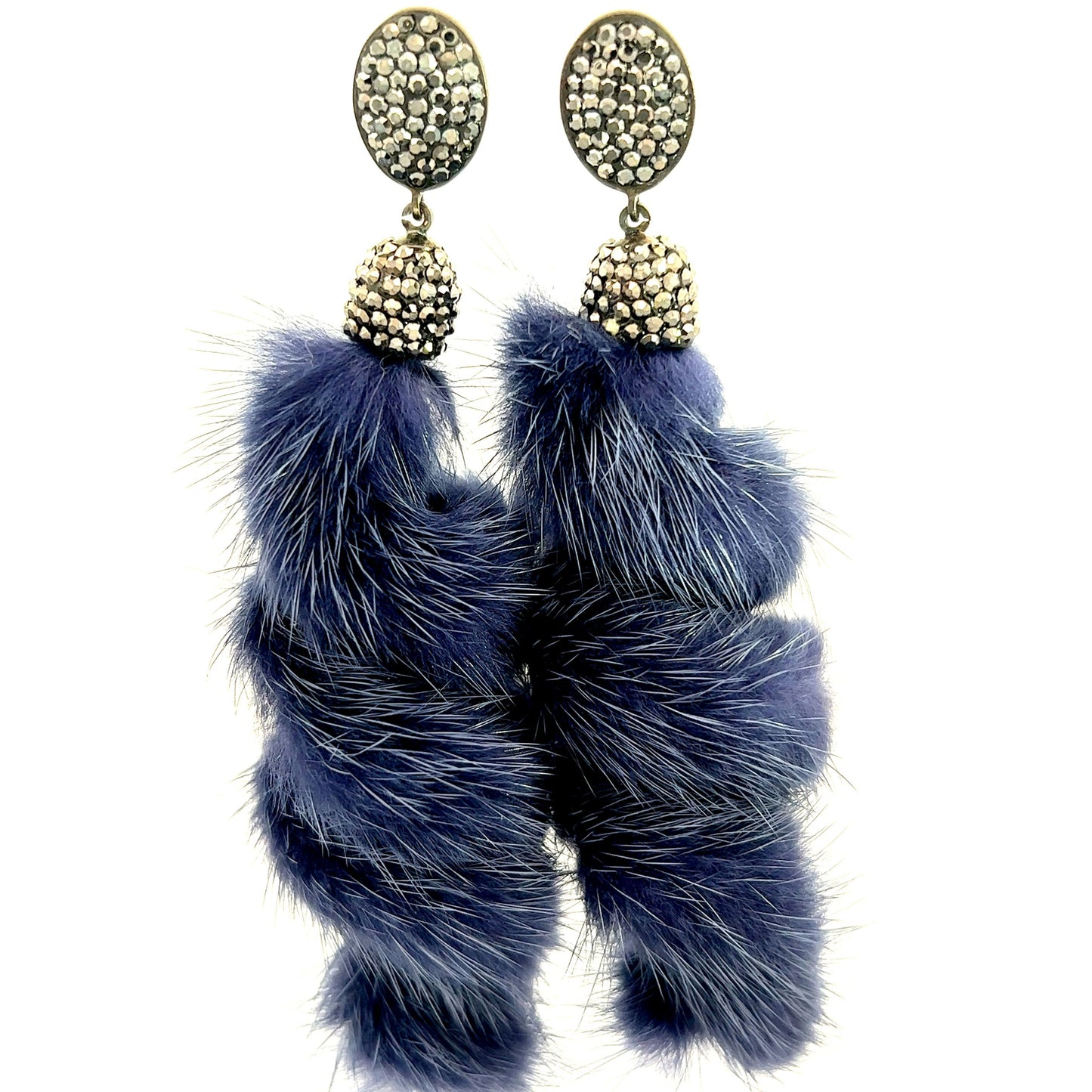 Navy Blue Fur Swirl Crystal Earring - Born To Glam