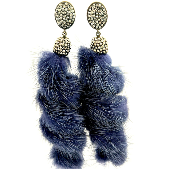Navy Blue Fur Swirl Crystal Earring - Born To Glam
