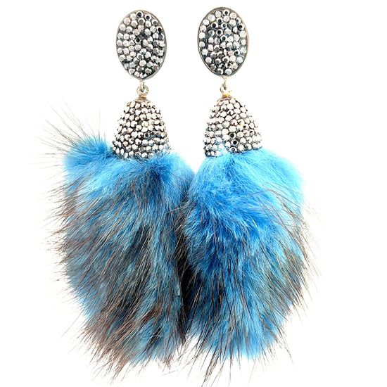 Blue Fur Drop Crystal Earring - Born To Glam