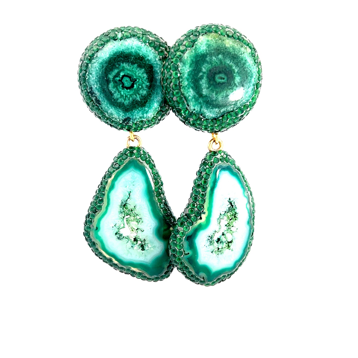 Green Hues Double Agate Sterling Silver Earring