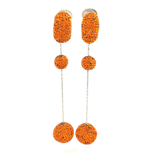 Orange Long Crystal Ball Sterling Silver Party Earring - Born To Glam