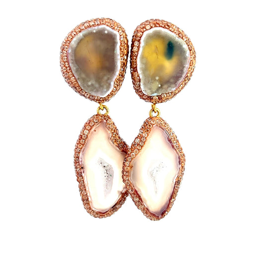 Amber Hues Double Agate Sterling Silver Earring