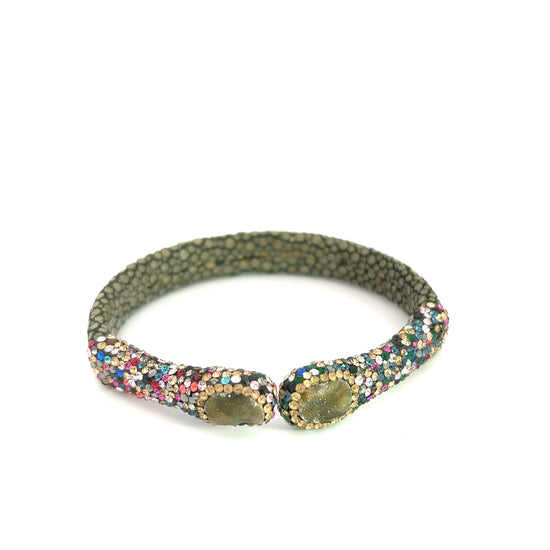 Green Shagreen Gemstone Simple Cuff Bracelet - Born To Glam