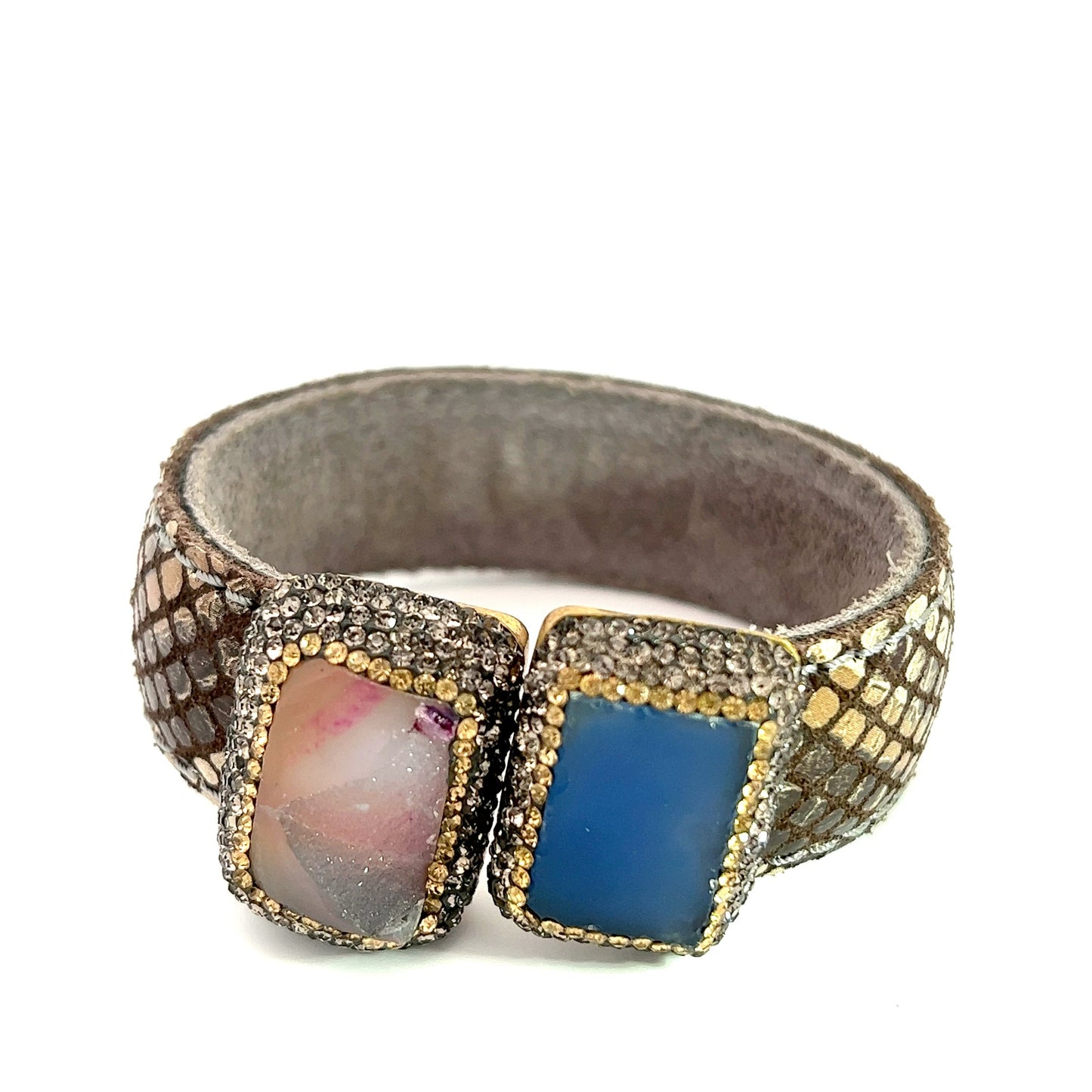 Pink & Blue Medium Gemstone Splendor Leather Bracelet - Born To Glam
