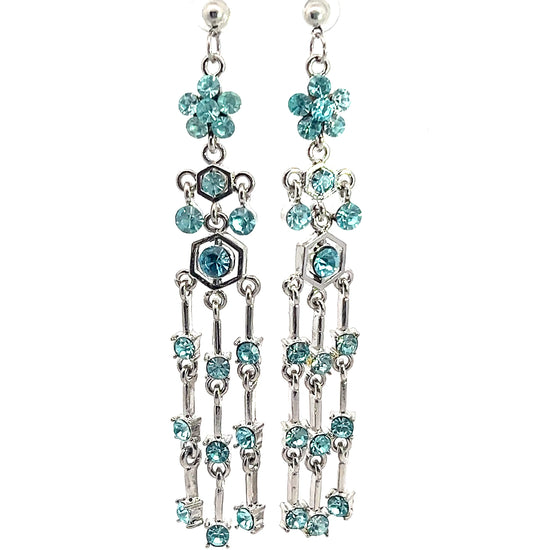 Turquoise Crystal Long Fringe Post Earring - Born To Glam