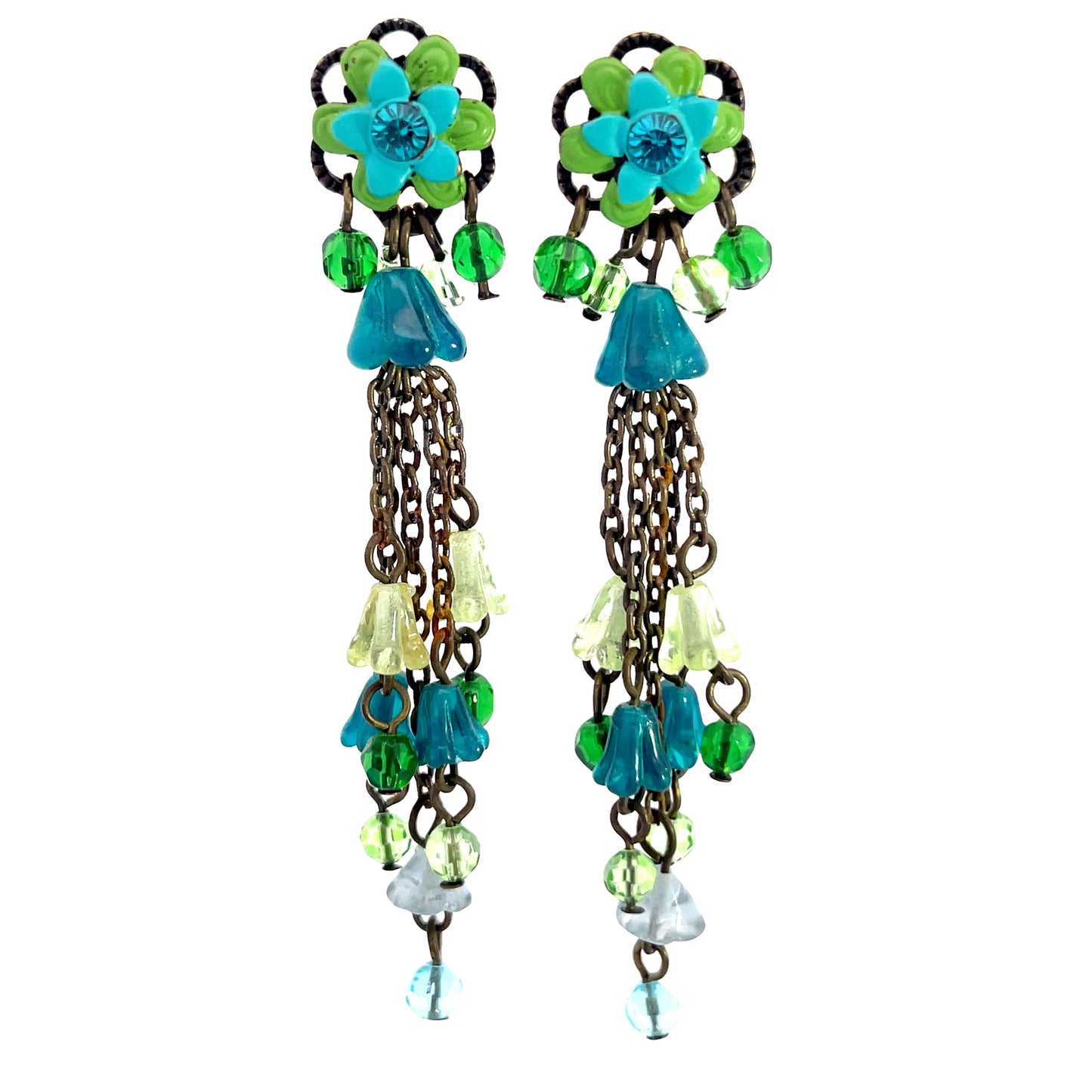 Teal Flower Chain Earring - Born To Glam