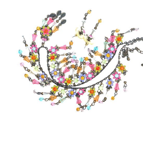 Multicolor Flower Fringe Short Necklace Set - Born To Glam
