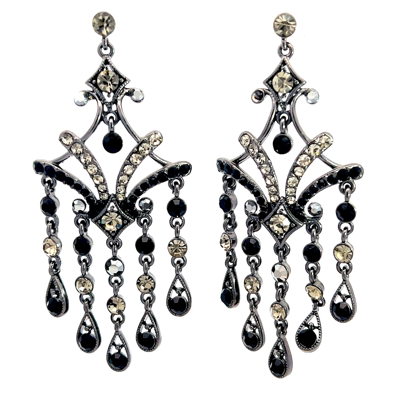 Black & Clear Crystal Chandelier Earring - Born To Glam