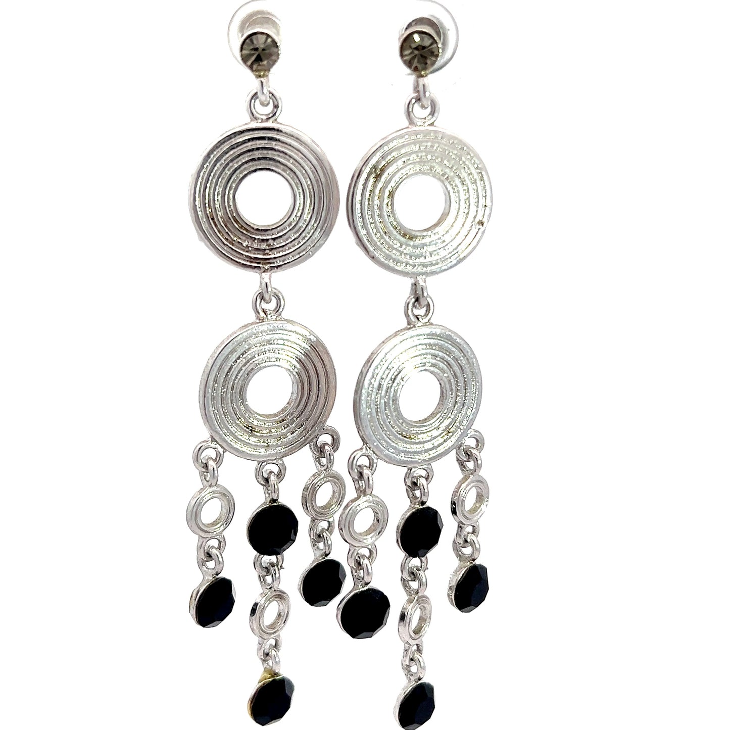 Silver & Black Circle Chandelier Earring - Born To Glam