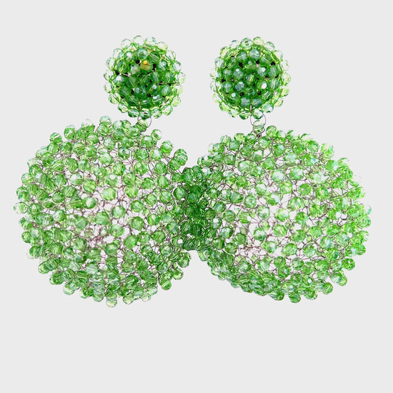 Load and play video in Gallery viewer, Green Crystal Sphere Statement Clip On Earring
