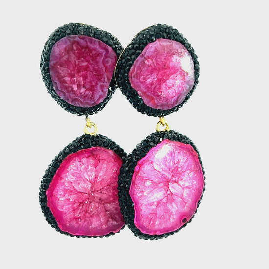 Load and play video in Gallery viewer, Pink &amp;amp; Black Double Agate Sterling Silver Earring
