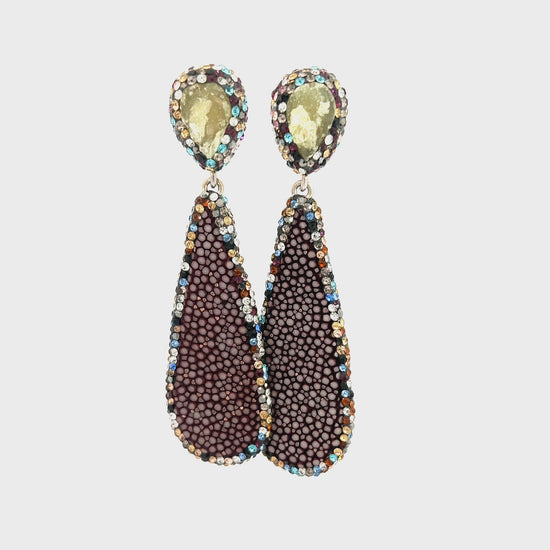 Load and play video in Gallery viewer, Burgundy Shagreen Teardrop Earring

