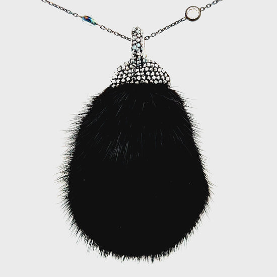 Load and play video in Gallery viewer, Black Luxe Fur Crystal Pendant Sterling Silver CZ Necklace
