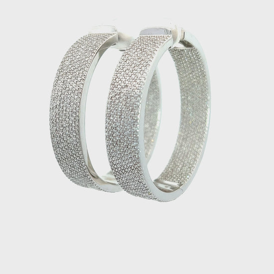 Load and play video in Gallery viewer, Sterling Silver Pave Crystal Hoop
