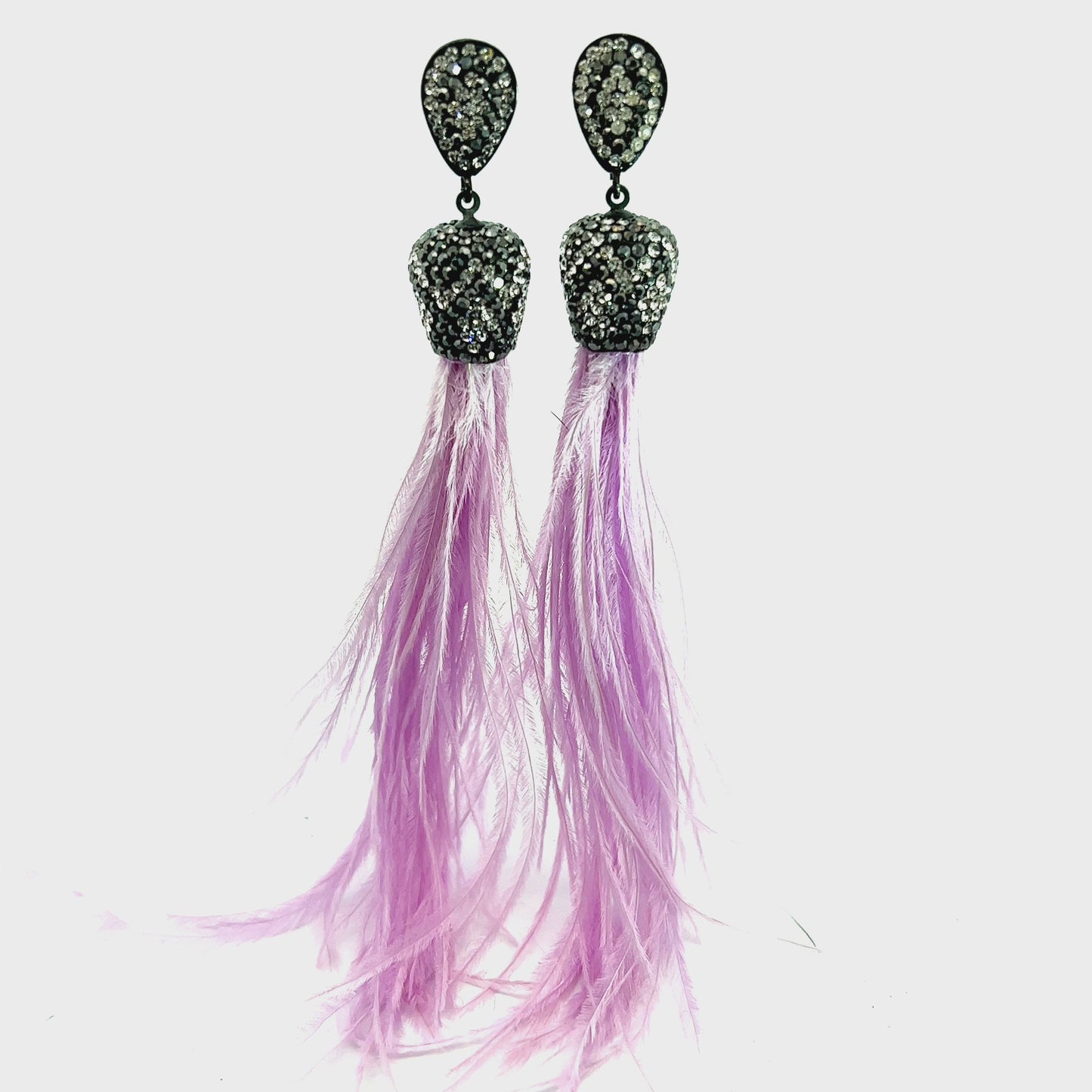 Load and play video in Gallery viewer, Lavender Feather Statement Earring
