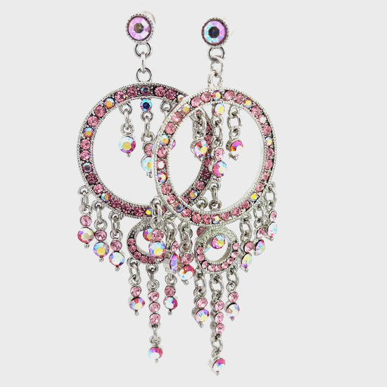 Load and play video in Gallery viewer, Pink Circle Fringe Crystal Chandelier Statement Earring
