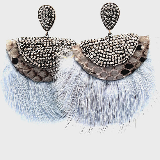 Load and play video in Gallery viewer, Blue Frost Luxe Fur and Crystal Statement Earring
