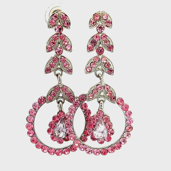 Load and play video in Gallery viewer, Pink Crystal Leaf Long Drop Earring
