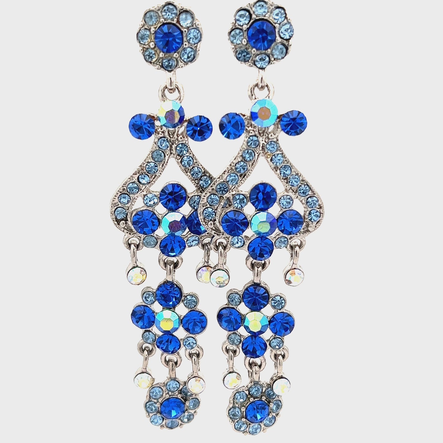 Load and play video in Gallery viewer, Blue Crystal Chandelier Statement Earrings
