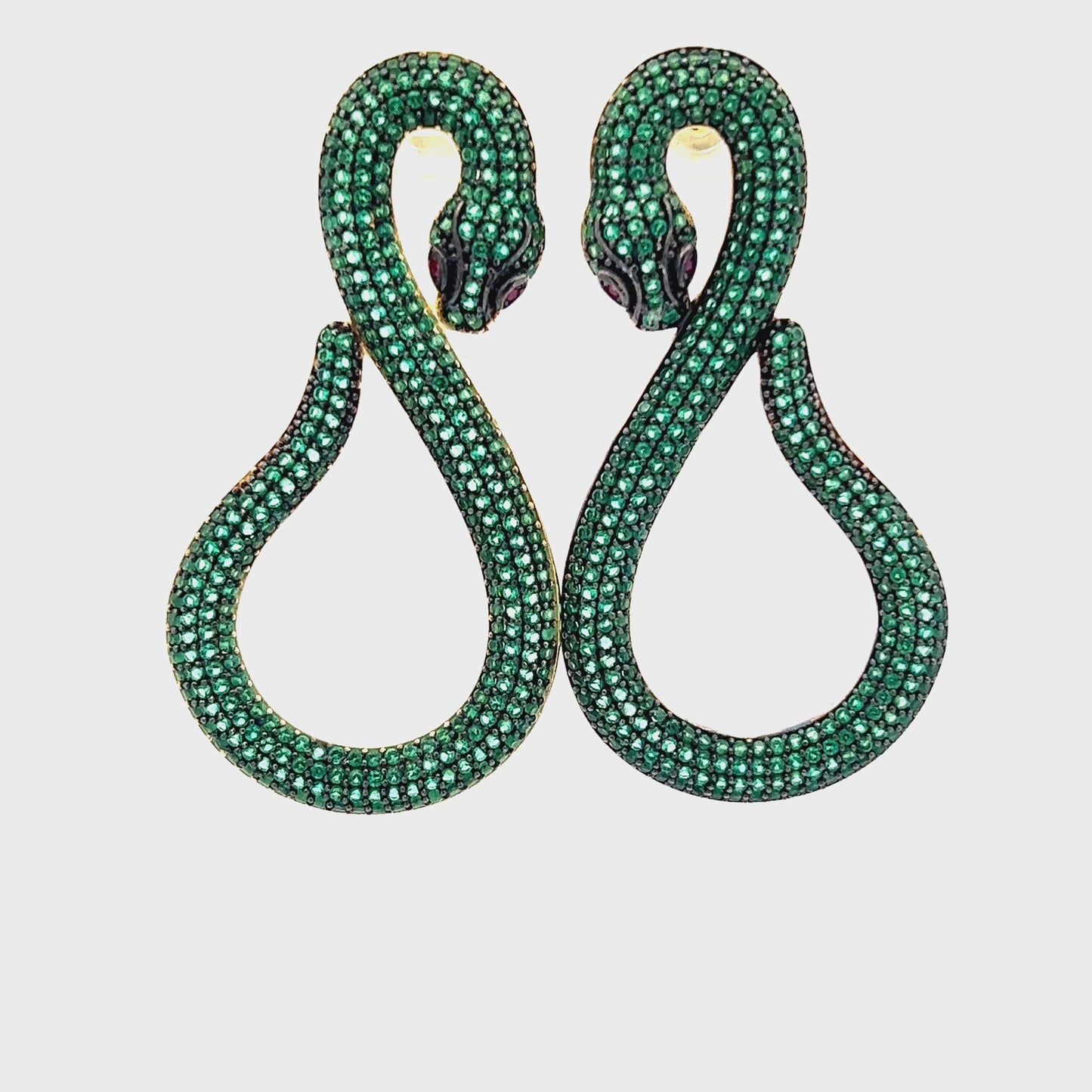 Load and play video in Gallery viewer, Green Serpent CZ Sterling Silver Drop Earring
