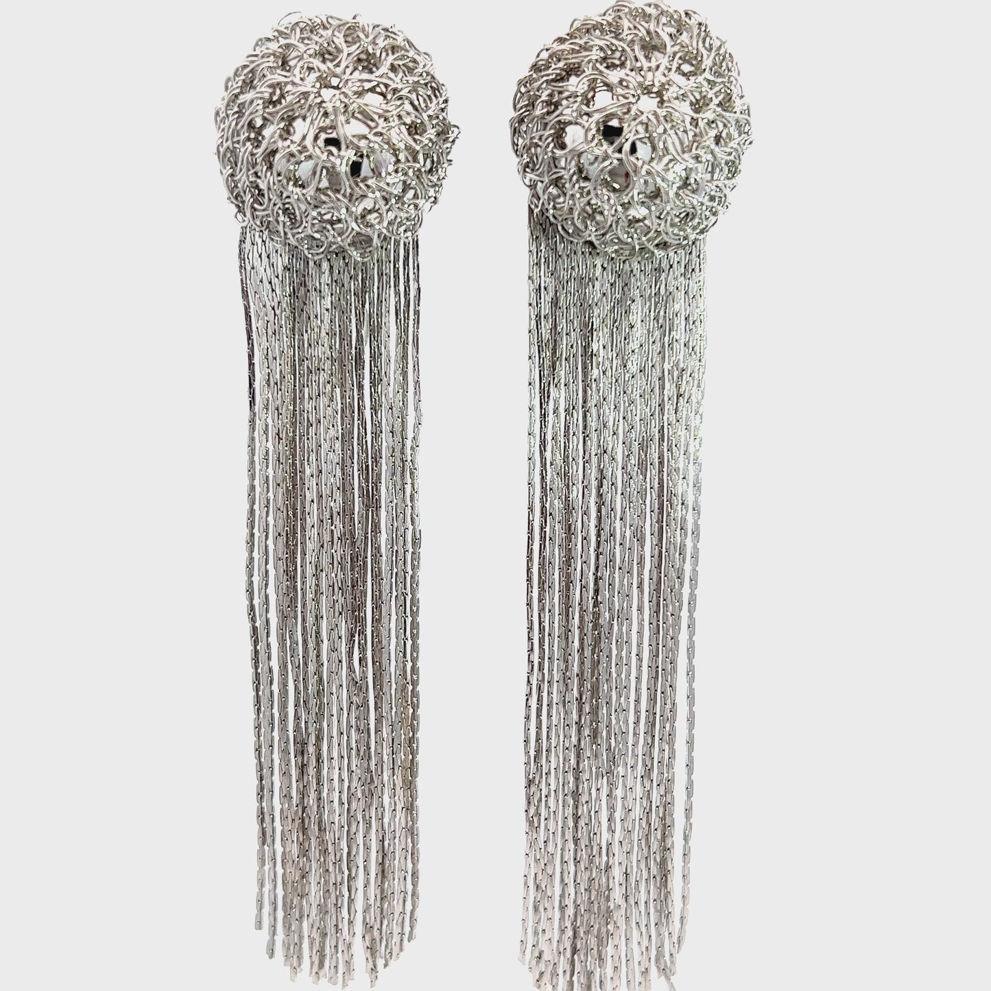 Load and play video in Gallery viewer, Silver Sphere Long Fringe Earring
