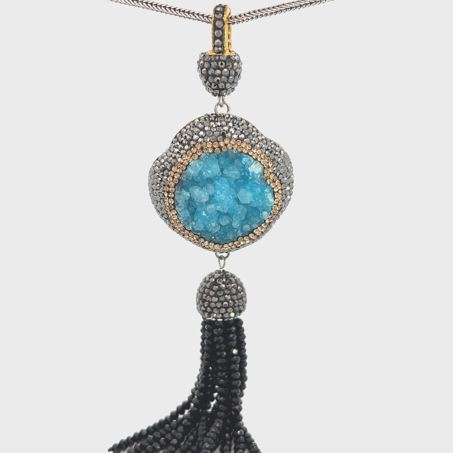Load and play video in Gallery viewer, Turquoise Gemstone &amp;amp; Crystal Tassel Pendant
