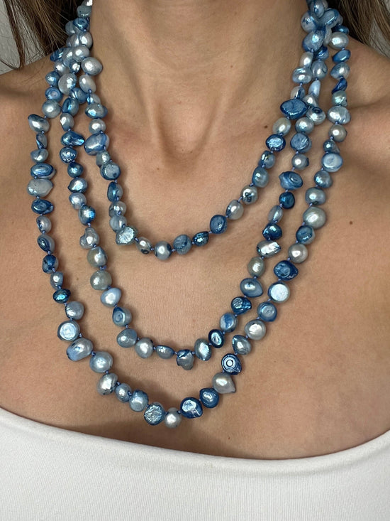 Blue Long Pearl Necklace