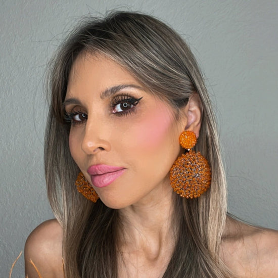 Load image into Gallery viewer, Orange Crystal Sphere Statement Clip On Earring - Born To Glam
