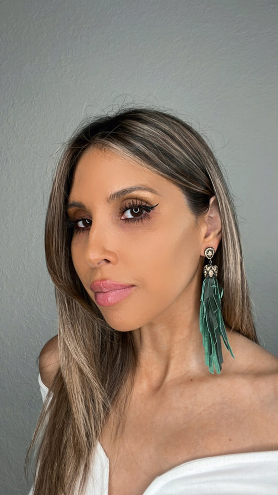Green Leather Tassel Earring - Born To Glam