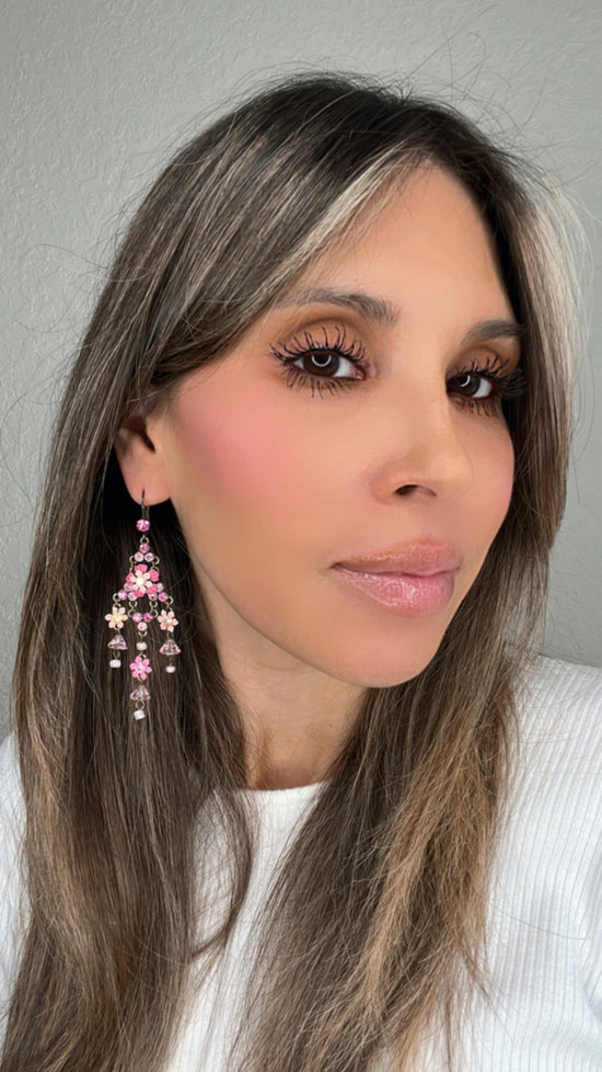 Load image into Gallery viewer, Pink Floral Chandelier Earring - Born To Glam
