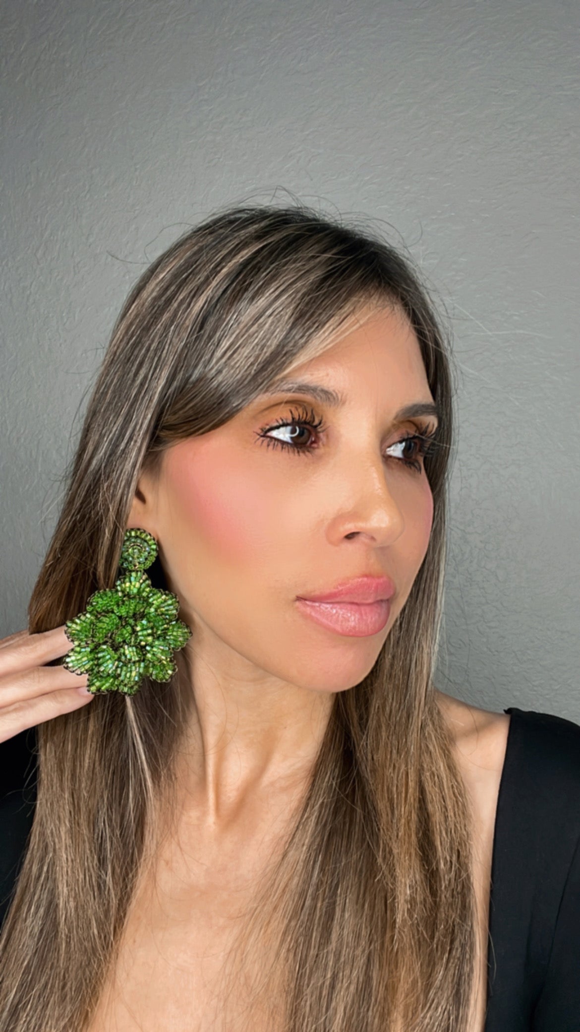 Green Crystal Floral Statement Earring - Born To Glam