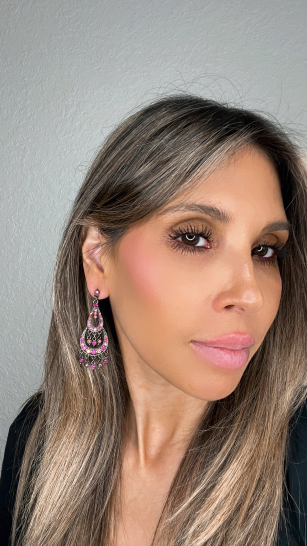 Pink & Iridescent Crystal Chandelier Statement Earrings - Born To Glam
